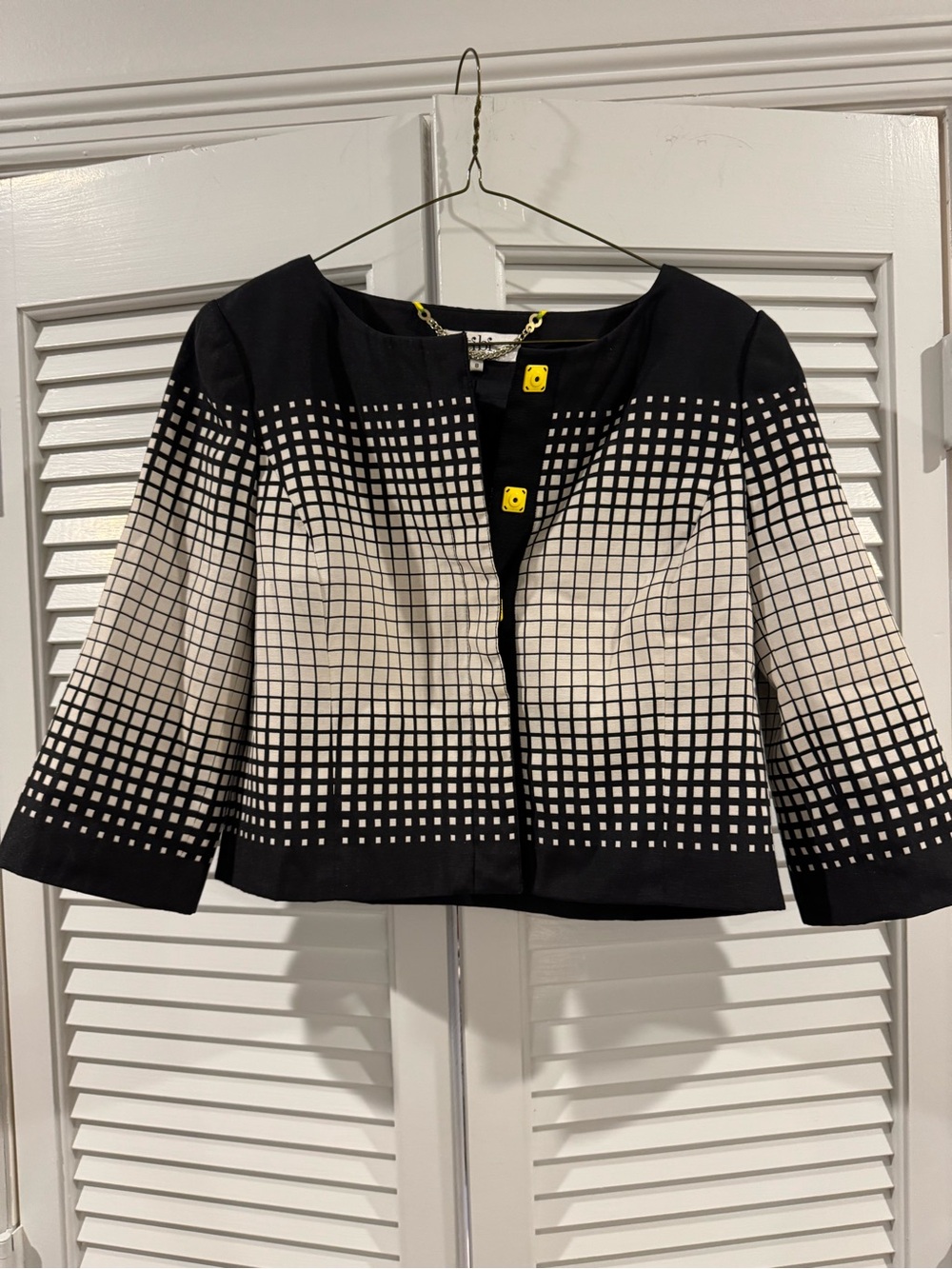 Tibi Black and White Grid Cropped Blazer
